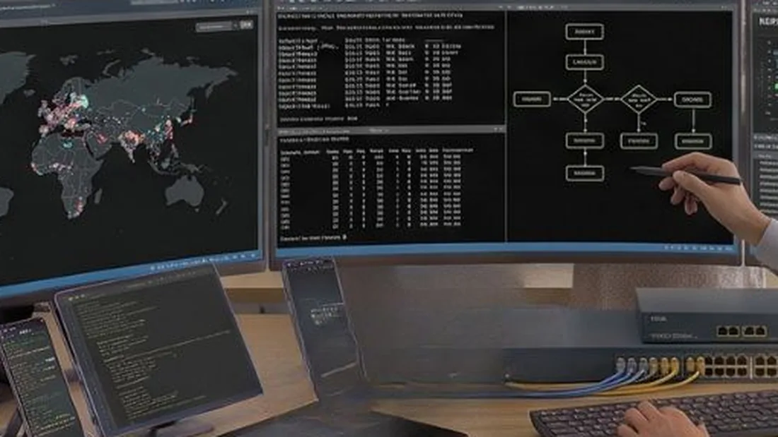 Illustration of a screen showing a data map and a process diagram