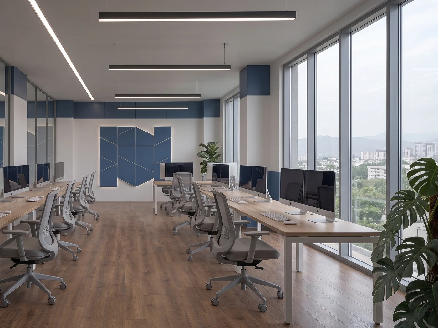 Illustration of a computer training room with rows of workstations