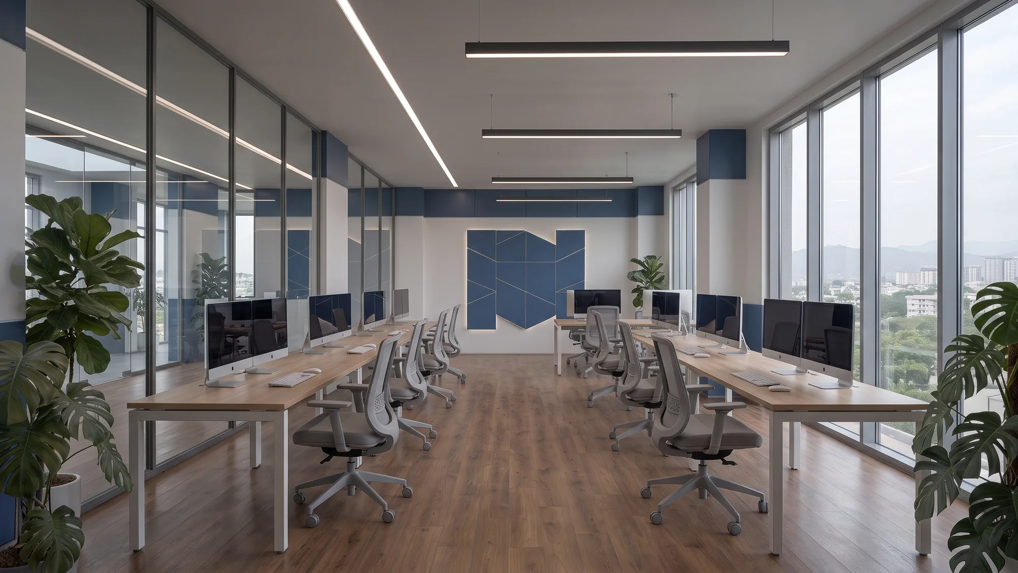 Illustration of an empty computer training room